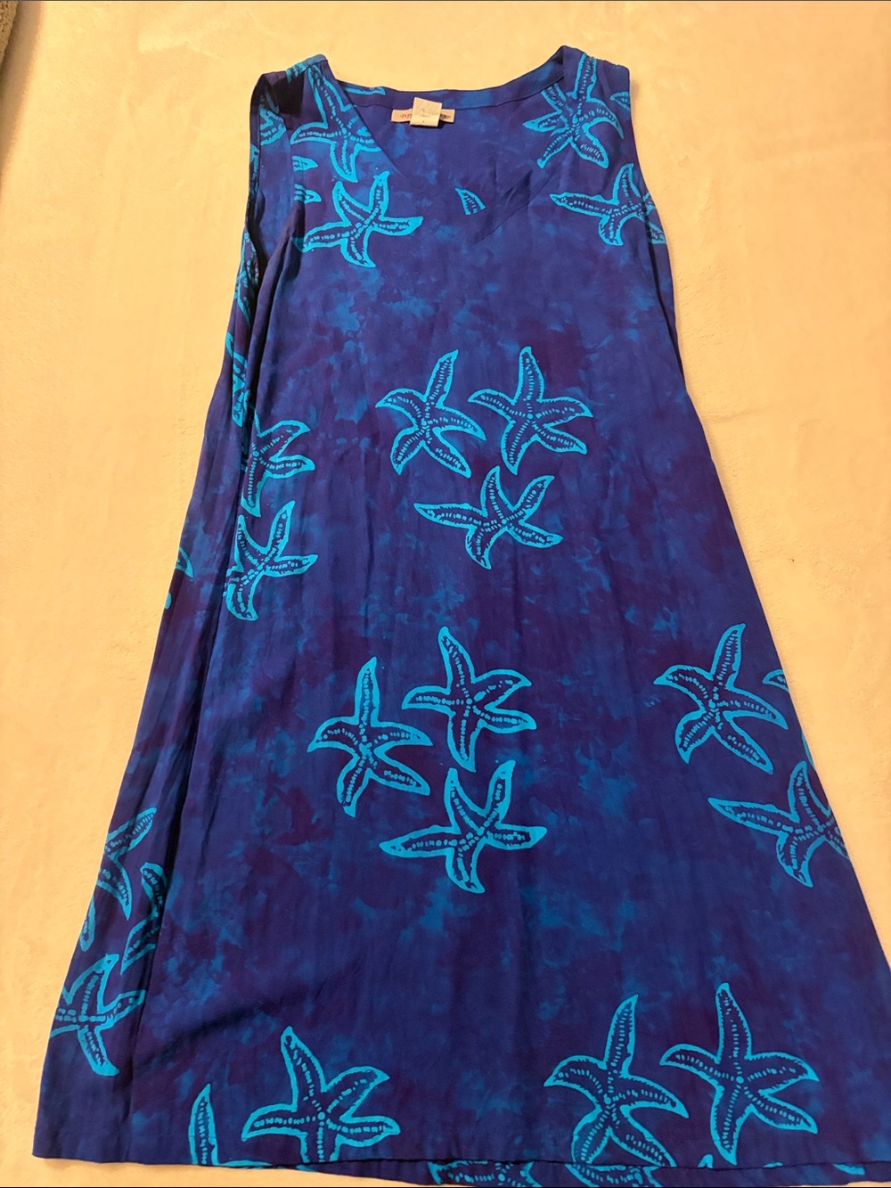 Blue Starfish Print Sleeveless Shift Dress